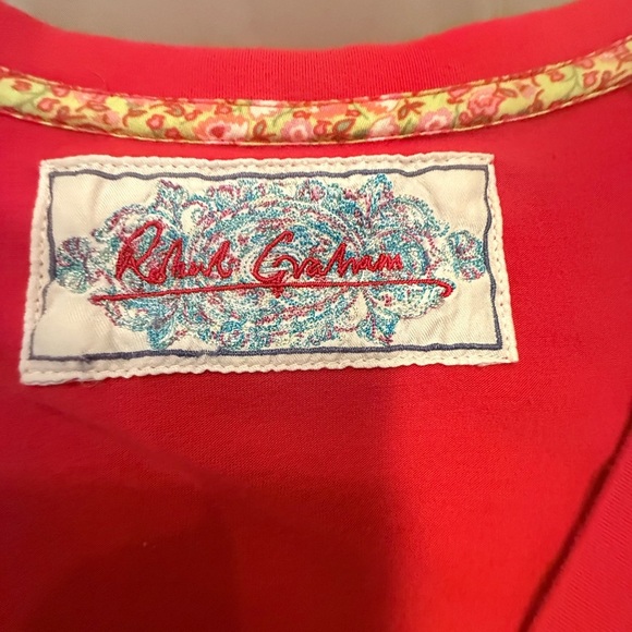 Robert Graham Red Ruched Short Embroidered Sleeve Tee Size Large - Picture 3 of 9